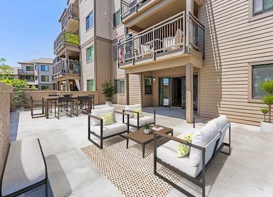 A patio of an apartment