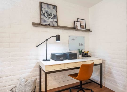a desk with home office accomodation