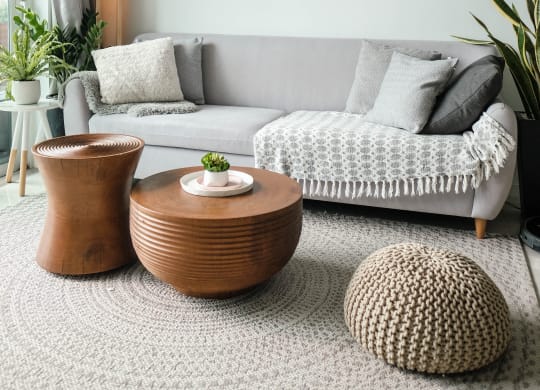 a living room with a couch and a coffee table