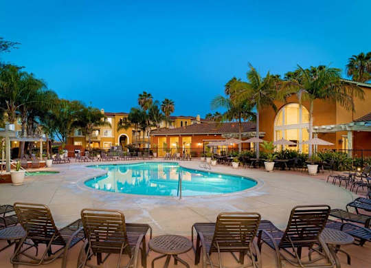Pool View In Dusk at Missions at Sunbow Apartments, Chula Vista, California