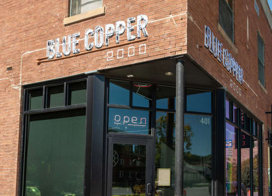 blue copper entrance at Harvest, Salt Lake City, Utah