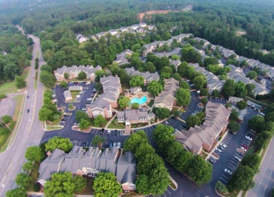an aerial view of the resort properties surrounded by trees at Mariners Crossing, Raleigh, NC
