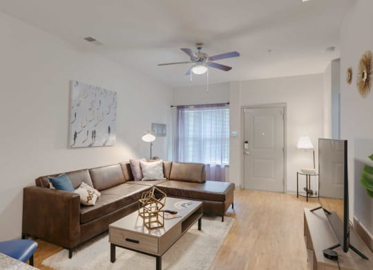 a living room with a couch and a coffee table