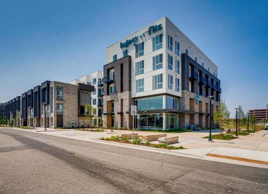 Legacy at Fitz main view of the building with parking lot and street