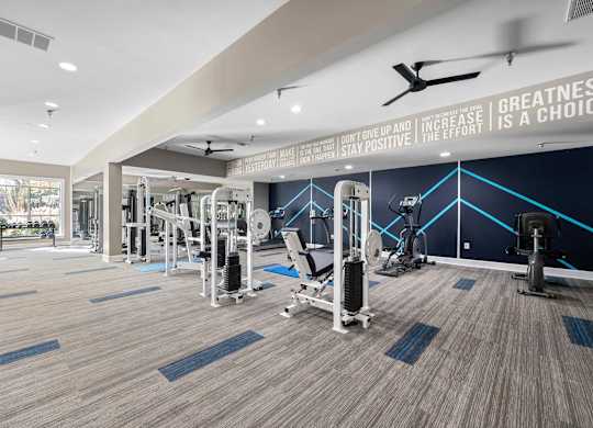 Resident Fitness Center with weight equipment at Bridgewater affordable apartments in Duluth