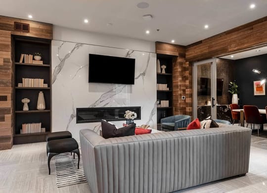a living room with a couch and a television