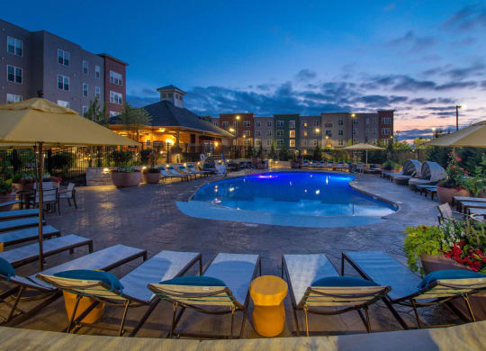 a swimming pool at night