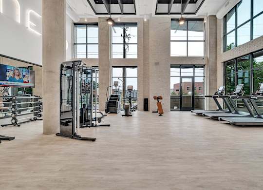 the gym atrium at the flats at big tex apartments