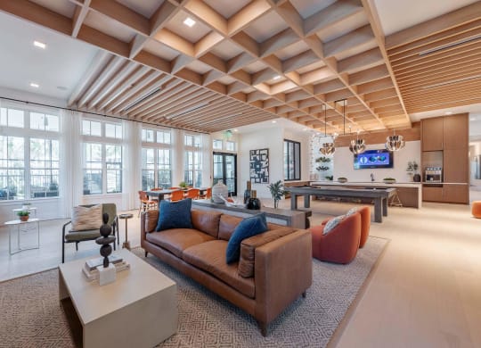 a living room with a couch and a table