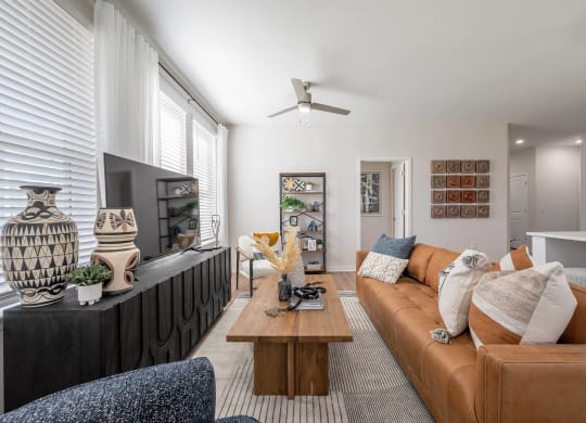 a living room with a couch and a coffee table