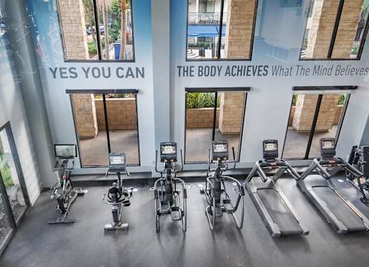 A gym with a sign that says