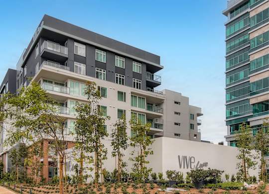 A modern building with the word