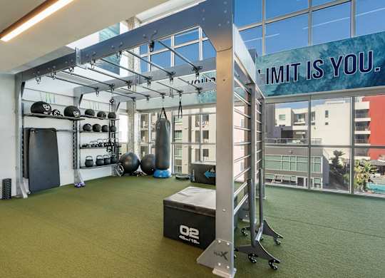 A gym with a sign that says