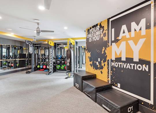 A gym with a sign that says