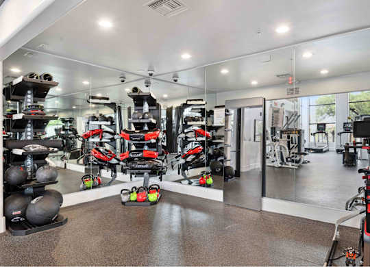 a  gym with a lot of exercise equipment