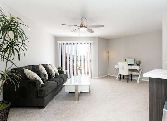 Living Room with Ceiling Fan at Village Square, La Jolla California