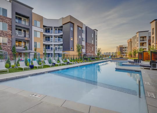 our apartments have a large swimming pool with lounge chairs
