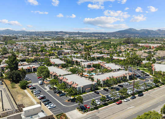 A view of a city from a high vantage point.