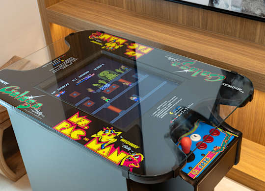 a table with a video game on top of it