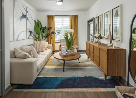 a living room with a couch and a coffee table