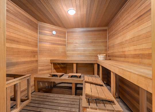 Inviting sauna space for residents to unwind and recharge.