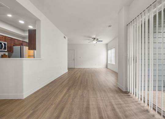 Spacious recently renovated, apartment living room.