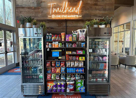 A display of snacks and drinks in a Trailhead Lone Star Markets.