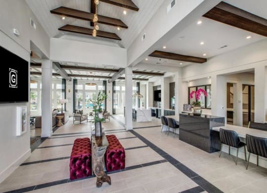 the lobby of the clubhouse at the estates at johnsons crossing
