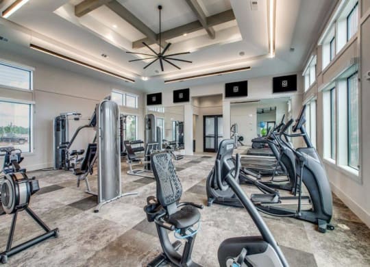 the gym is equipped with a variety of exercise equipment