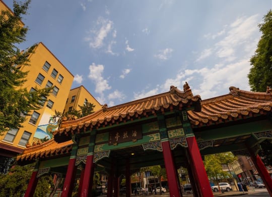 a temple in the middle of a city