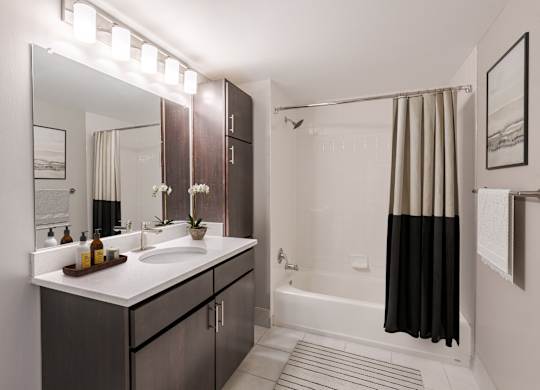 Well-lit Bathroom at 15 Bank Apartments in White Plains, NY 10606