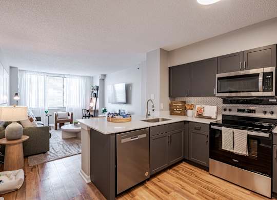 Open living spaces at 15 Bank Apartments in White Plains, NY 10606