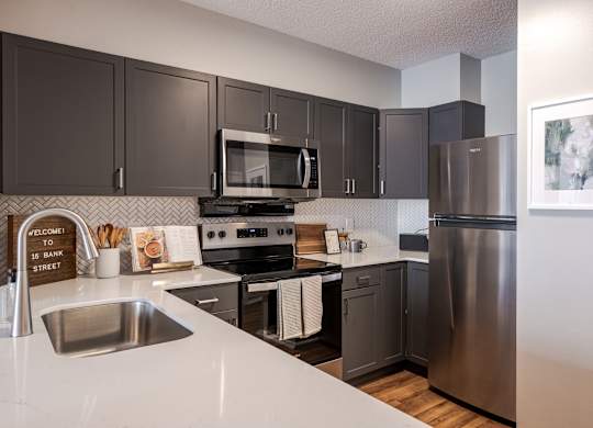 Stainless steel appliances at 15 Bank Apartments in White Plains, NY 10606
