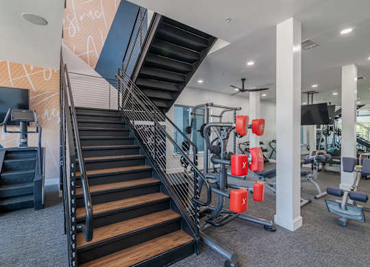 Two-Story Fitness Center at Abstract at Design District in Dallas TX, 75207