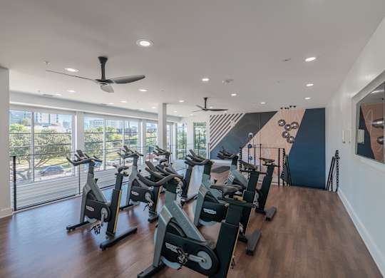 Private Cycle Room in the Fitness Center at Abstract at Design District in Dallas TX, 75207