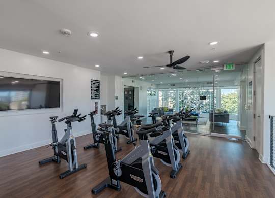 Private Cycle Room in the Fitness Center at Abstract at Design District in Dallas TX, 75207