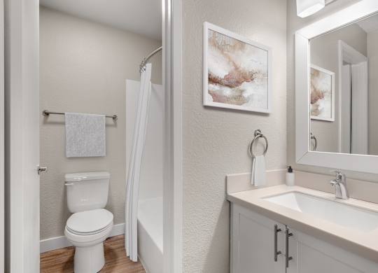 Modern bathroom cabinetry at Verona Apartments in Littleton, CO