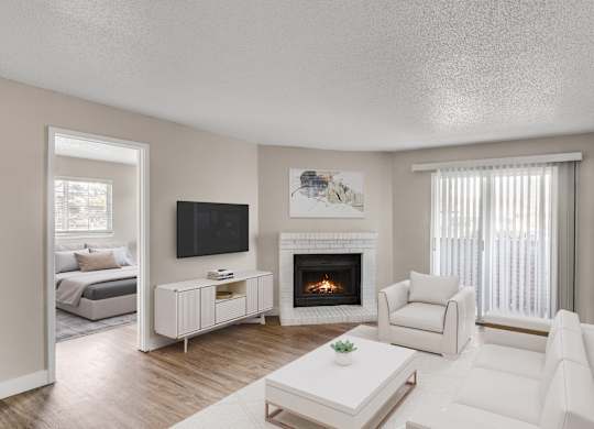 Living Room with Fireplace at Verona Apartments in Littleton, CO
