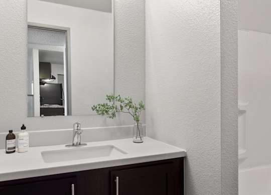 a bathroom with a sink and a mirror  at Verona, Littleton, CO
