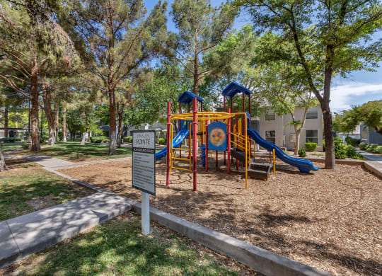 our playground is conveniently located near our apartments in the community at Paisley and Pointe Apartments, Las Vegas, Nevada