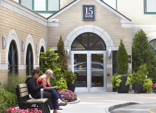 Bank entrance at 15 Bank Apartments, White Plains, 10606