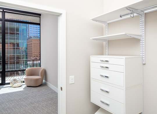 Built In White shelving unit at 365 Nicollet, Minneapolis