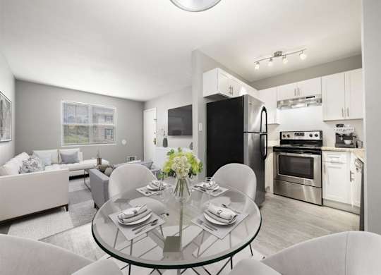 Upgraded kitchen with white cabinets and stainless steel at Georgian Oaks Apartments l & ll* Apartments, Georgia, 30080
