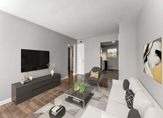 Classic Living Room Design With Television at Gardens at Washington Park, Atlanta