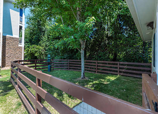 A brown fence surrounds a green lawn.