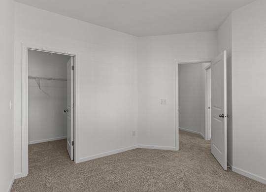 a bedroom with a closet and a door to a closet