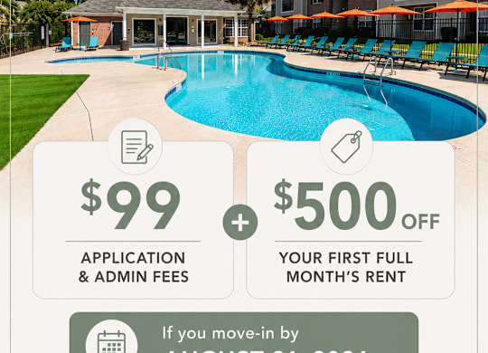 A promotional image for McArthur Landing offering a $500 discount on the first full month's rent for new residents moving in by August 31.