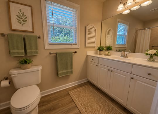 A bathroom with a toilet, sink, and window.