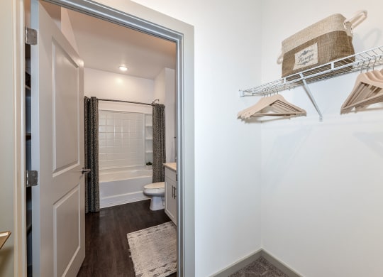 Large closet with hangers looking into the bathroom at Carmel Vista, McDonough, 30253