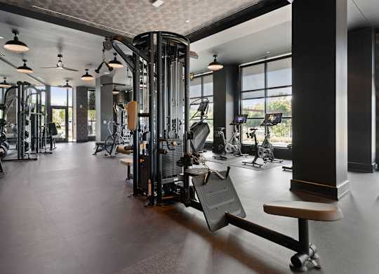 the gym has weights machines and other exercise equipment